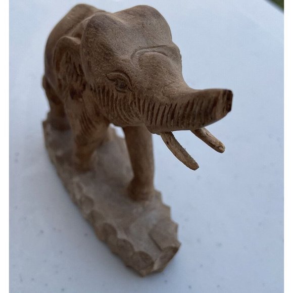 Vintage Hand Carved Wooden Elephant Statue Figurine Rare Trunk Up Good Luck - Picture 9 of 12